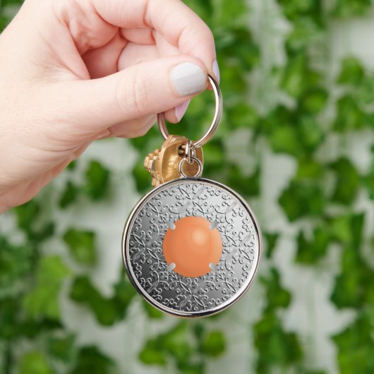 Silver Damask met een faux koraalsteen Sleutelhanger (Hand)
