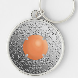 Silver Damask met een faux koraalsteen Sleutelhanger