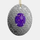 Silver Damask met een faux lapis lazuli gemstone Keramisch Ornament (Rechts)