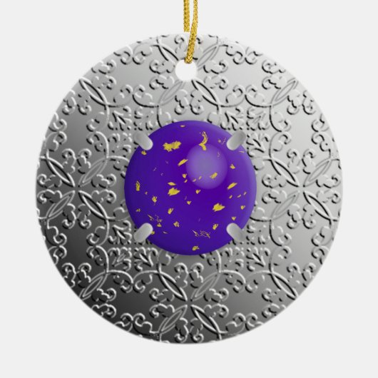 Silver Damask met een faux lapis lazuli gemstone Keramisch Ornament (Voorkant)