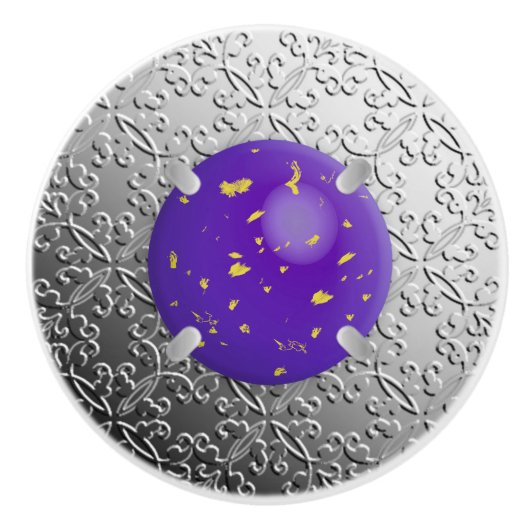 Silver Damask met een faux lapis lazuli gemstone Keramische Knop (Voorkant)