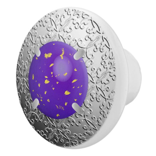 Silver Damask met een faux lapis lazuli gemstone Keramische Knop (Rechts)