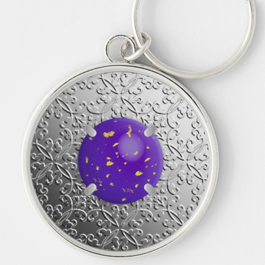 Silver Damask met een faux lapis lazuli gemstone Sleutelhanger (Voorkant)