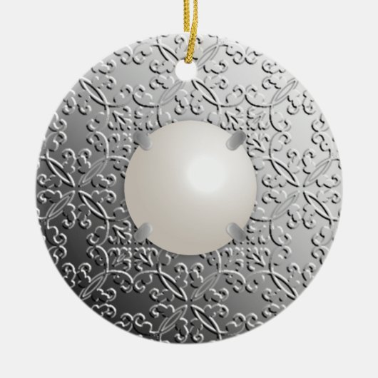 Silver Damask met een faux mabe parel Keramisch Ornament (Voorkant)