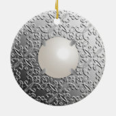 Silver Damask met een faux mabe parel Keramisch Ornament (Achterkant)