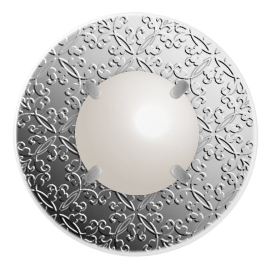 Silver Damask met een faux mabe parel Keramische Knop (Voorkant)