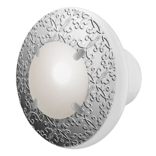 Silver Damask met een faux mabe parel Keramische Knop (Rechts)