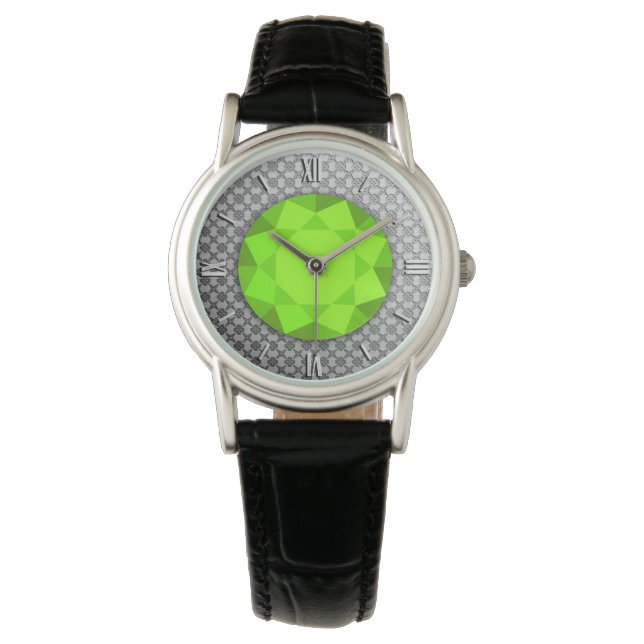 Silver Damask met een faux peridot gemstone Horloge (Voorkant)