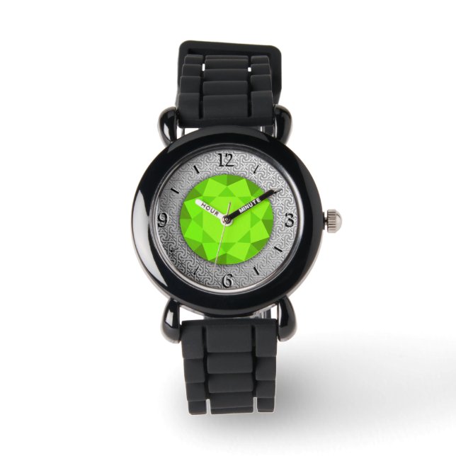 Silver Damask met een faux peridot gemstone Horloge (Voorkant)