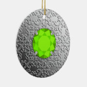 Silver Damask met een faux peridot gemstone Keramisch Ornament (Rechts)