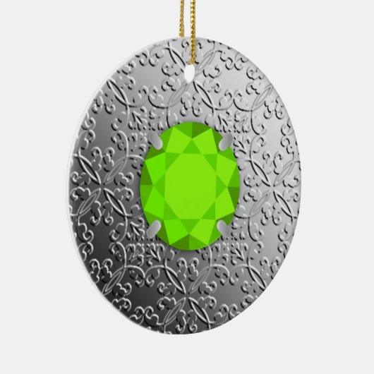 Silver Damask met een faux peridot gemstone Keramisch Ornament (Rechts)
