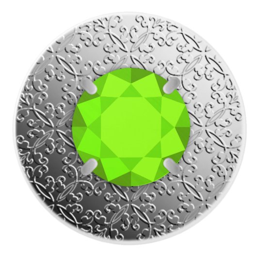 Silver Damask met een faux peridot gemstone Keramische Knop (Voorkant)