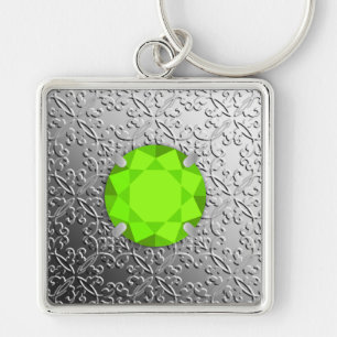 Silver Damask met een faux peridot gemstone Sleutelhanger