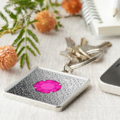Silver Damask met een faux roze tourmaline gem Sleutelhanger (Zijkant)