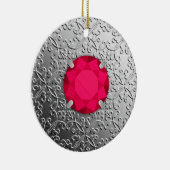 Silver Damask met een faux ruby gemstone Keramisch Ornament (Rechts)