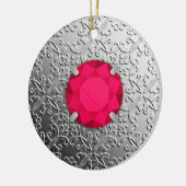 Silver Damask met een faux ruby gemstone Keramisch Ornament (Links)