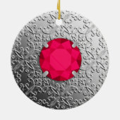 Silver Damask met een faux ruby gemstone Keramisch Ornament (Achterkant)