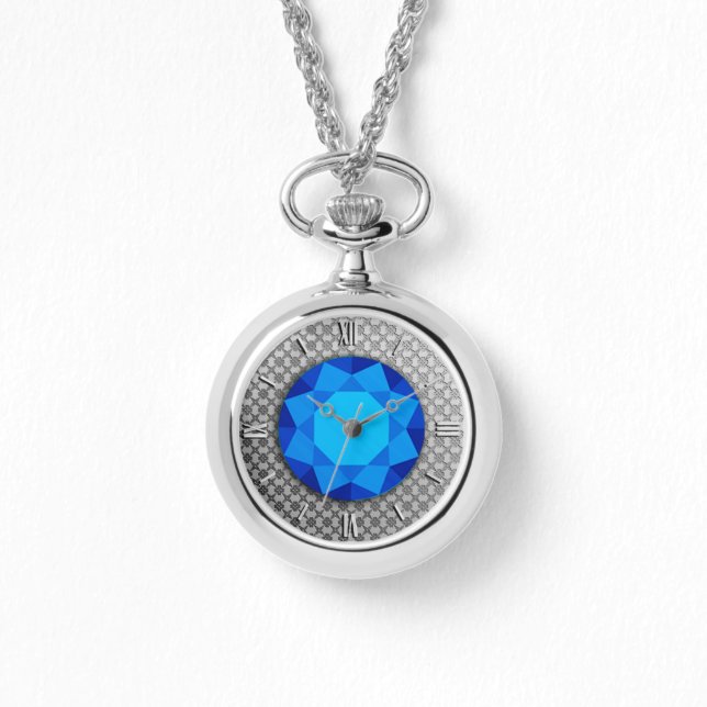 Silver Damask met een faux sapphire gemstone Horloge (Voorkant)