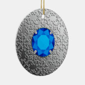 Silver Damask met een faux sapphire gemstone Keramisch Ornament (Rechts)