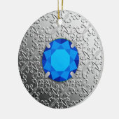 Silver Damask met een faux sapphire gemstone Keramisch Ornament (Links)
