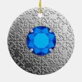 Silver Damask met een faux sapphire gemstone Keramisch Ornament (Achterkant)