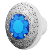 Silver Damask met een faux sapphire gemstone Keramische Knop (Rechts)