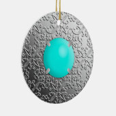 Silver Damask met een faux turquoise gemstone Keramisch Ornament (Rechts)