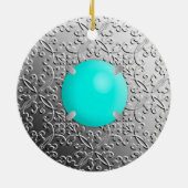 Silver Damask met een faux turquoise gemstone Keramisch Ornament (Achterkant)