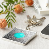 Silver Damask met een faux turquoise gemstone Sleutelhanger (Zijkant)