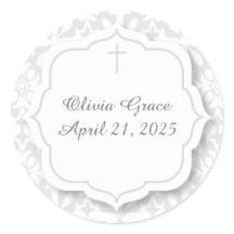 Silver Damask met Label en Cross