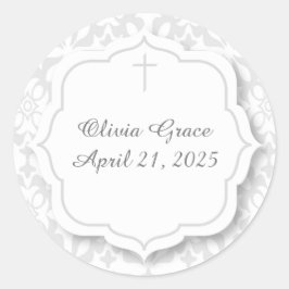 Silver Damask met Label en Cross