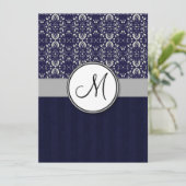 Silver Damask op Blue met Stripes en Monogram Kaart (Staand voorkant)