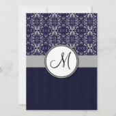 Silver Damask op Blue met Stripes en Monogram Kaart (Voorkant)