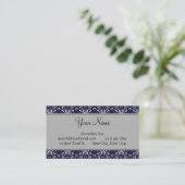 Silver Damask op Blue met Stripes en Monogram Visitekaartje (Staand voorkant)