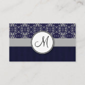 Silver Damask op Blue met Stripes en Monogram Visitekaartje (Achterkant)
