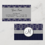 Silver Damask op Blue met Stripes en Monogram Visitekaartje (Voorkant / Achterkant)
