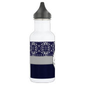 Silver Damask op Blue met Stripes en Monogram Waterfles (Links)