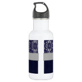 Silver Damask op Blue met Stripes en Monogram Waterfles (Achterkant)