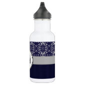 Silver Damask op Blue met Stripes en Monogram Waterfles (Rechts)
