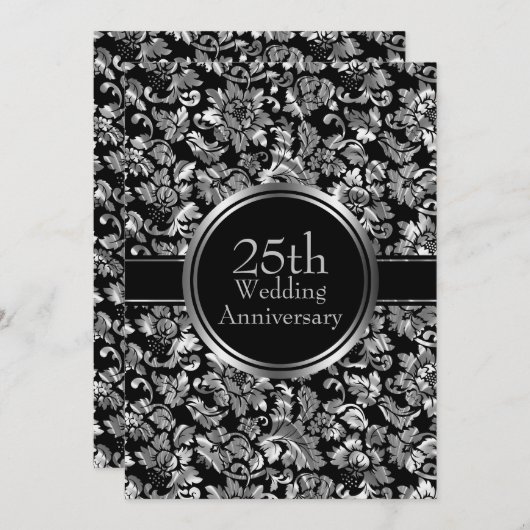 Silver Damask over zwarte achtergrond Kaart (Voorkant / Achterkant)