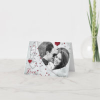 Silver Damask Photo Heart Notecard