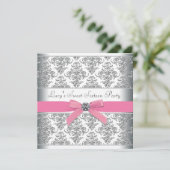 Silver Damask Pink Sweet Sixteen Verjaardagsfeestj Kaart (Staand voorkant)