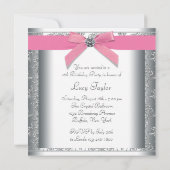 Silver Damask Pink Sweet Sixteen Verjaardagsfeestj Kaart (Achterkant)