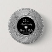 Silver Damask Ronde Button 5,7 Cm (Voorkant)