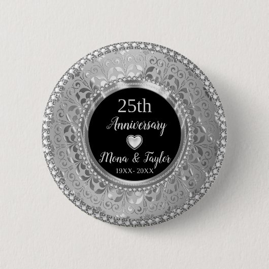 Silver Damask Ronde Button 5,7 Cm (Voorkant)