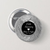 Silver Damask Ronde Button 5,7 Cm (Voorkant /achterkant)