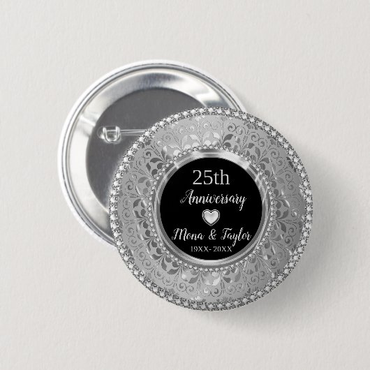 Silver Damask Ronde Button 5,7 Cm (Voorkant /achterkant)