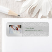 Silver Damask Roos Vrijgezellenfeest Adres Label (Insitu)