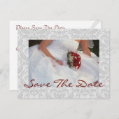 Silver Damask Rose Bouquet Save the Date Briefkaar Aankondigingskaart (Voorkant / Achterkant)