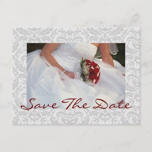 Silver Damask Rose Bouquet Save the Date Briefkaar Aankondigingskaart (Voorkant)